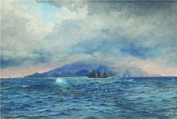 ŻAGLOWIEC NA TLE CAPRI - Johannes Bohrdt