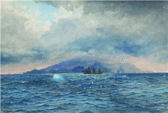 ŻAGLOWIEC NA TLE CAPRI - Johannes Bohrdt