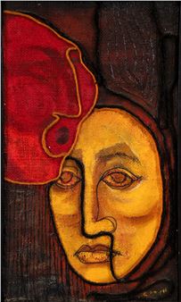 Cynthia Taylor Krich mixed media Head with Hat - Cynthia Taylor Krich