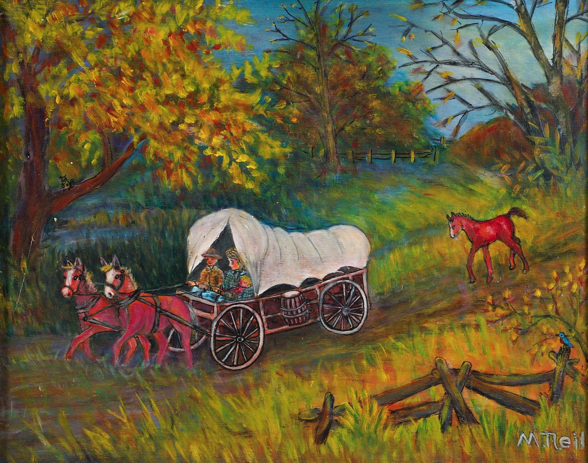 Artwork by Linda Neil, 2 Self Taught Artists paintings by M. and Linda Neil, Made of oil on canvasboard