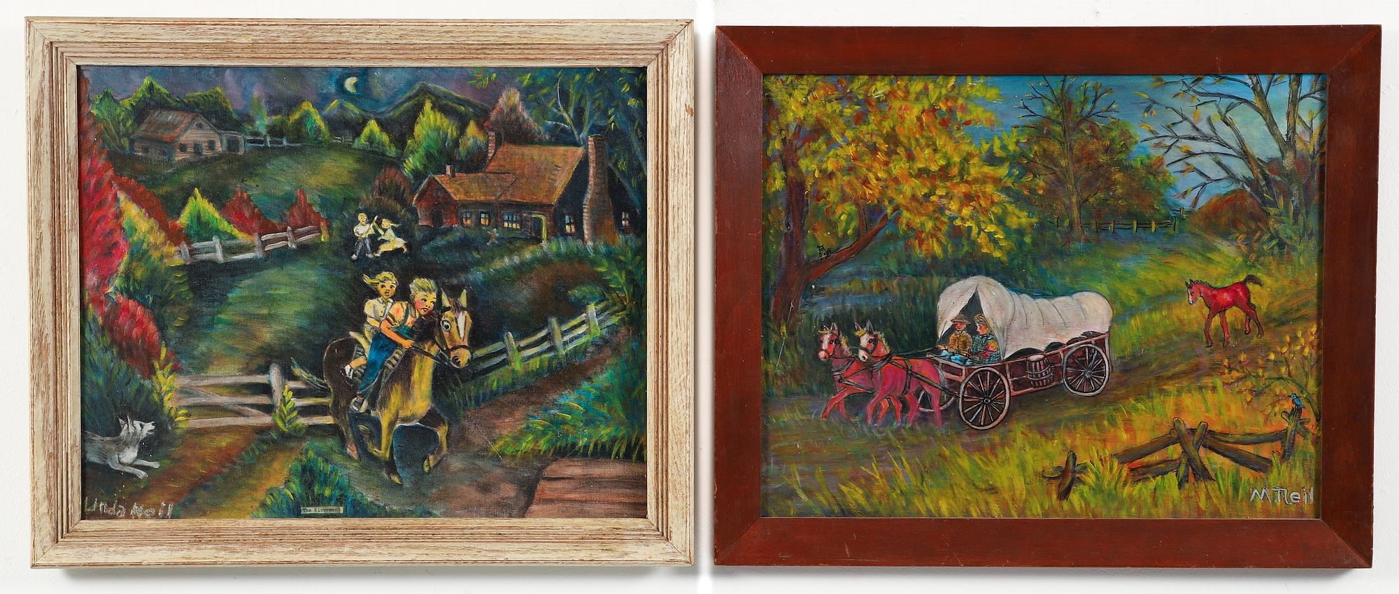 Artwork by Linda Neil, 2 Self Taught Artists paintings by M. and Linda Neil, Made of oil on canvasboard