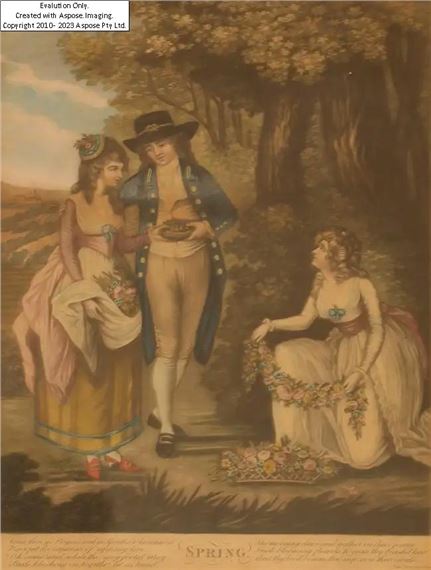 Robert Sayer,  British 1725-1794-  The Four Seasons,  hand- coloured mezzotints, published London, 1786 May 12th, 1786 by Robert Sayer, Map, Chart & Printseller, No by Robert Sayer, 1786
