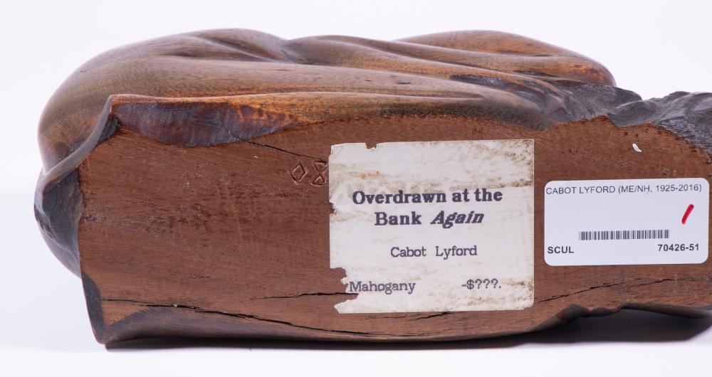 Artwork by Cabot Lyford, Overdrawn at the Bank Again, Made of carved mahogany