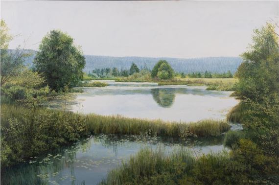 Framed Tree Reflecting in Pond by Bill Brennen, 20th century