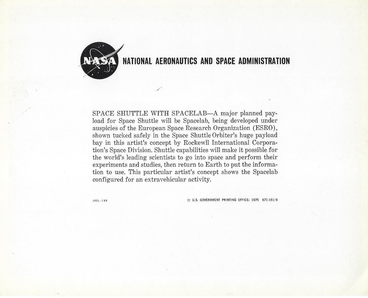 NASA | NASA - Shuttle Orbiter Carrying Spacelab (1975) | MutualArt