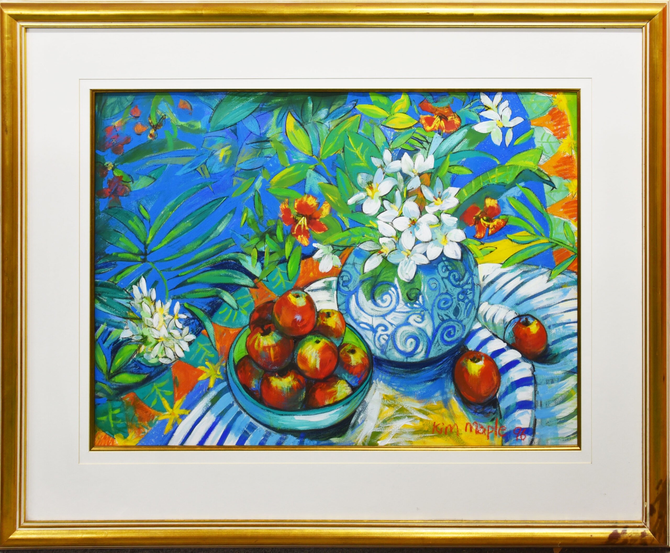 Artwork by Kim Maple, Tropical – Frangipani and Apples, Made of Mixed media on paper