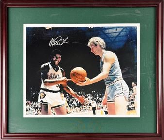 Magic Johnson Autographed Framed Photo - Larry Bird