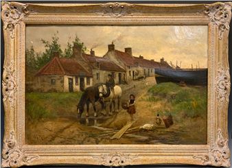 Village Scene with Ducks, Children at play - John Frederick Moffat