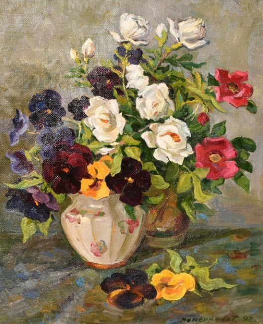 Aleksandr G. Maksimenko | Roses and pansies in a vase (92) | MutualArt