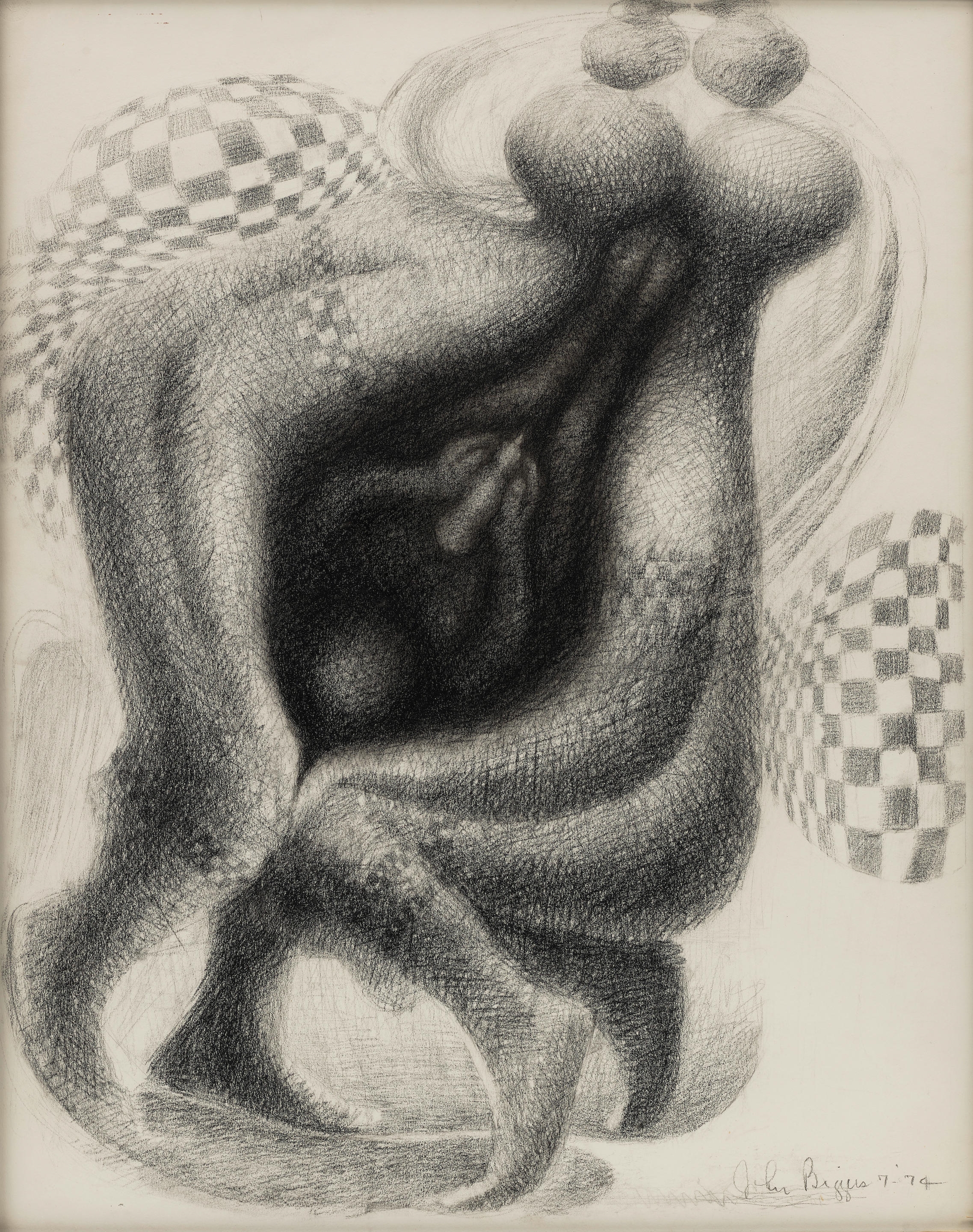 Artwork by John Biggers, Untitled, Made of charcoal on paper laid down on board