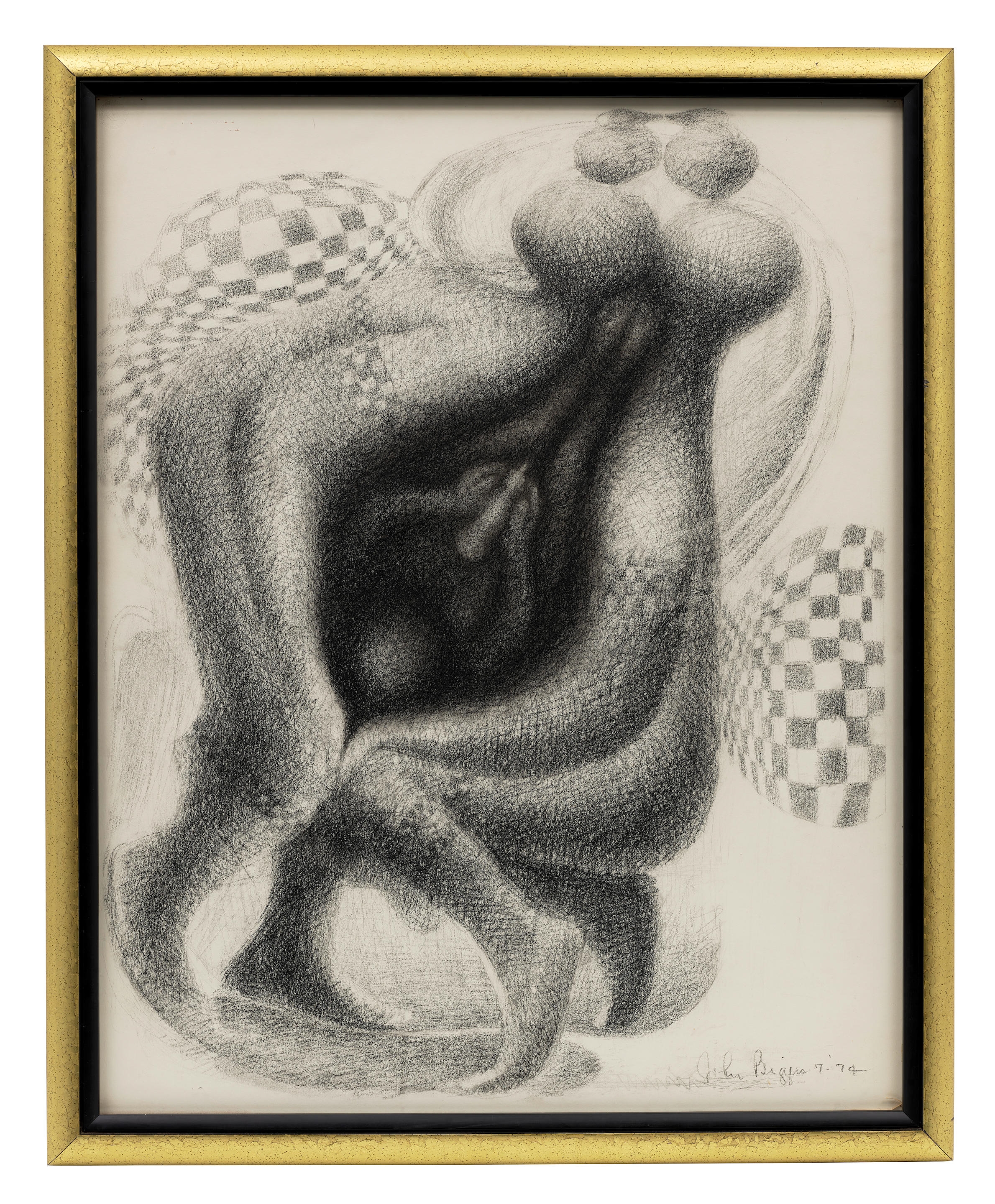 Artwork by John Biggers, Untitled, Made of charcoal on paper laid down on board