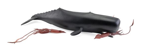IRVING BRIGGS CARVING OF A SPERM WHALE WITH TWO  SQUID