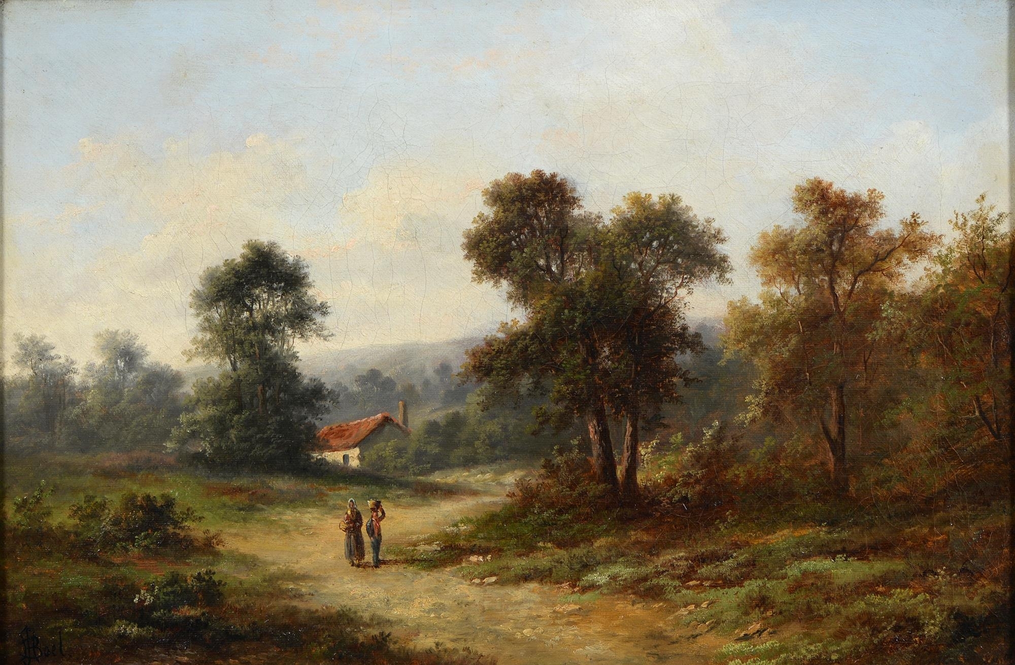 Artwork by J H Boel, Rustic Figures in a Landscape, Made of oil on canvas
