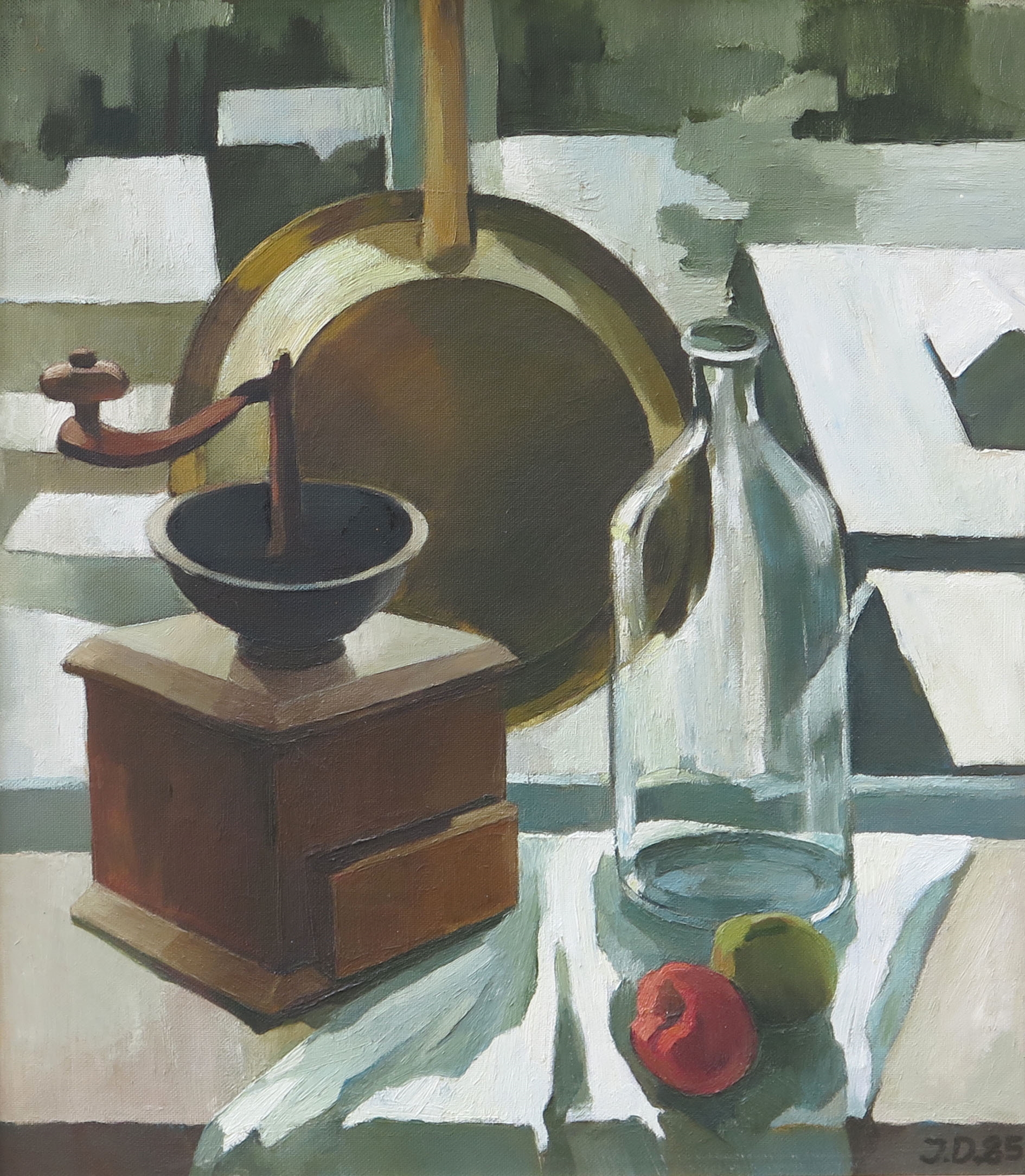 Artwork by Irena Dukule, Ziemas klusā daba 1985, Made of oil on cardboard