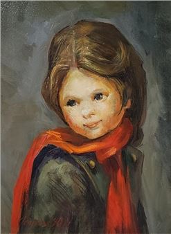 Josephine Hart McGee 12x9 O/B "New Red Scarf - Josephine Hart Mcgee