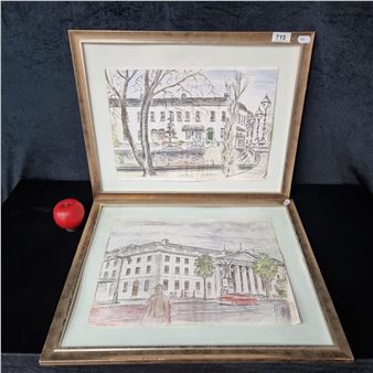 Two charming  of Dermot MacGowan  paintings featuring iconic Dublin landmarks, the GPO and Ballsbridge. Housed in matching gilt frames - Dermot Macgowan