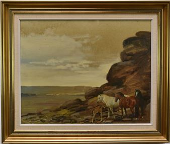 Dartmoor Ponies in the Lee of a Tor - Richard John Munro Dupont
