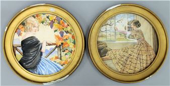 Lady Seated at a Window and Lady With Black Shawl and Blue Skirt - Lawrence Sterne Stevens