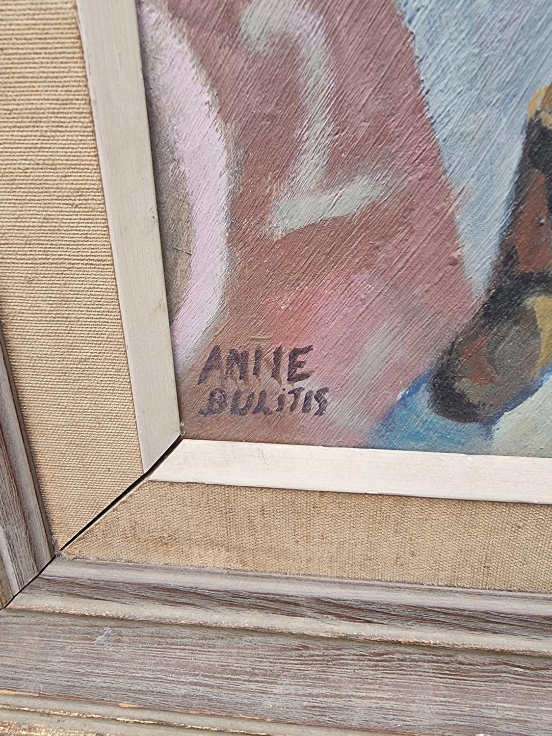 Artwork by Anne Bulitis, The Accordionist, Made of oil on board