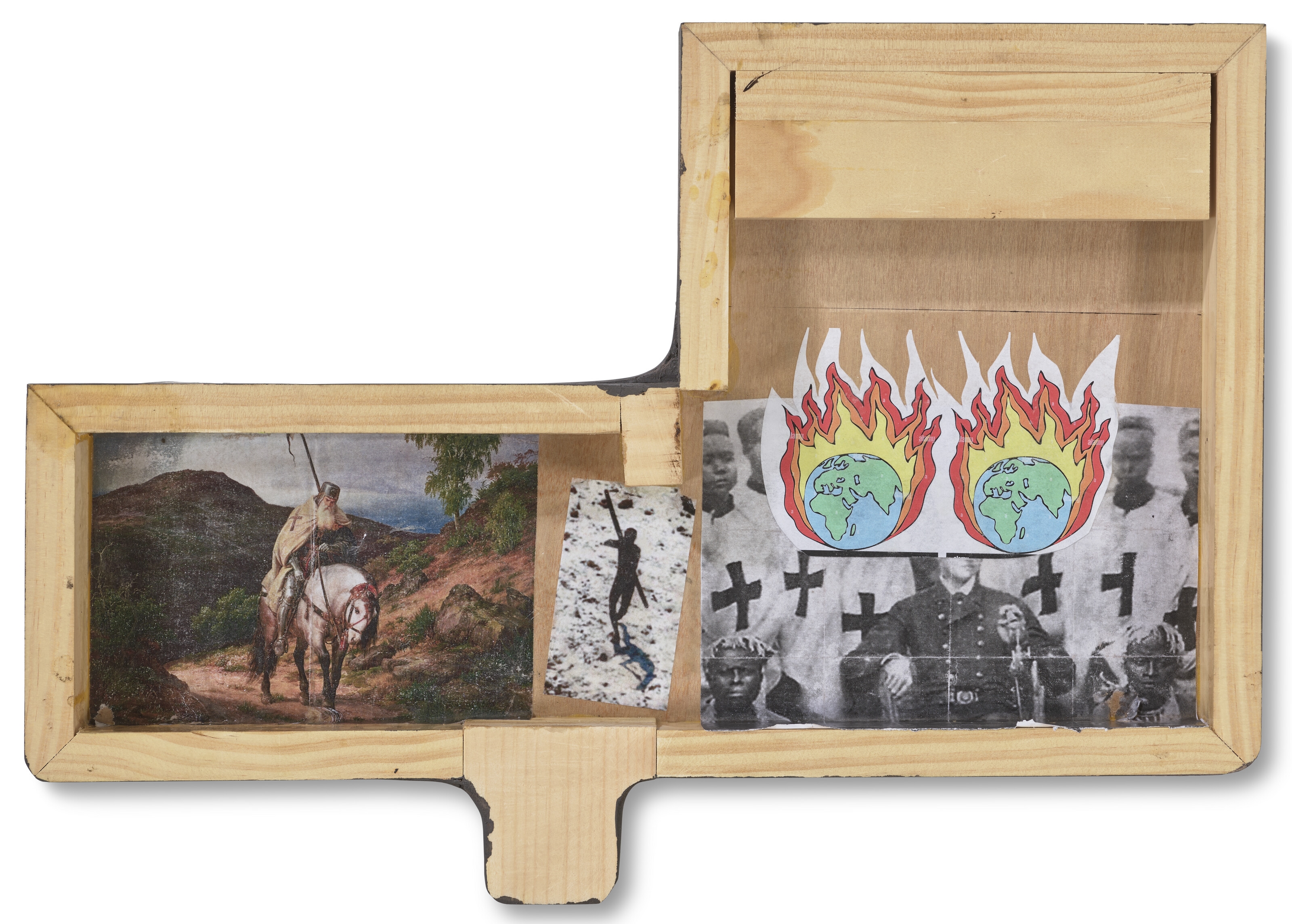 Artwork by Vivek Sebastian, Doomsayer and his Portents, Made of acrylic, collage, and watercolor on panel