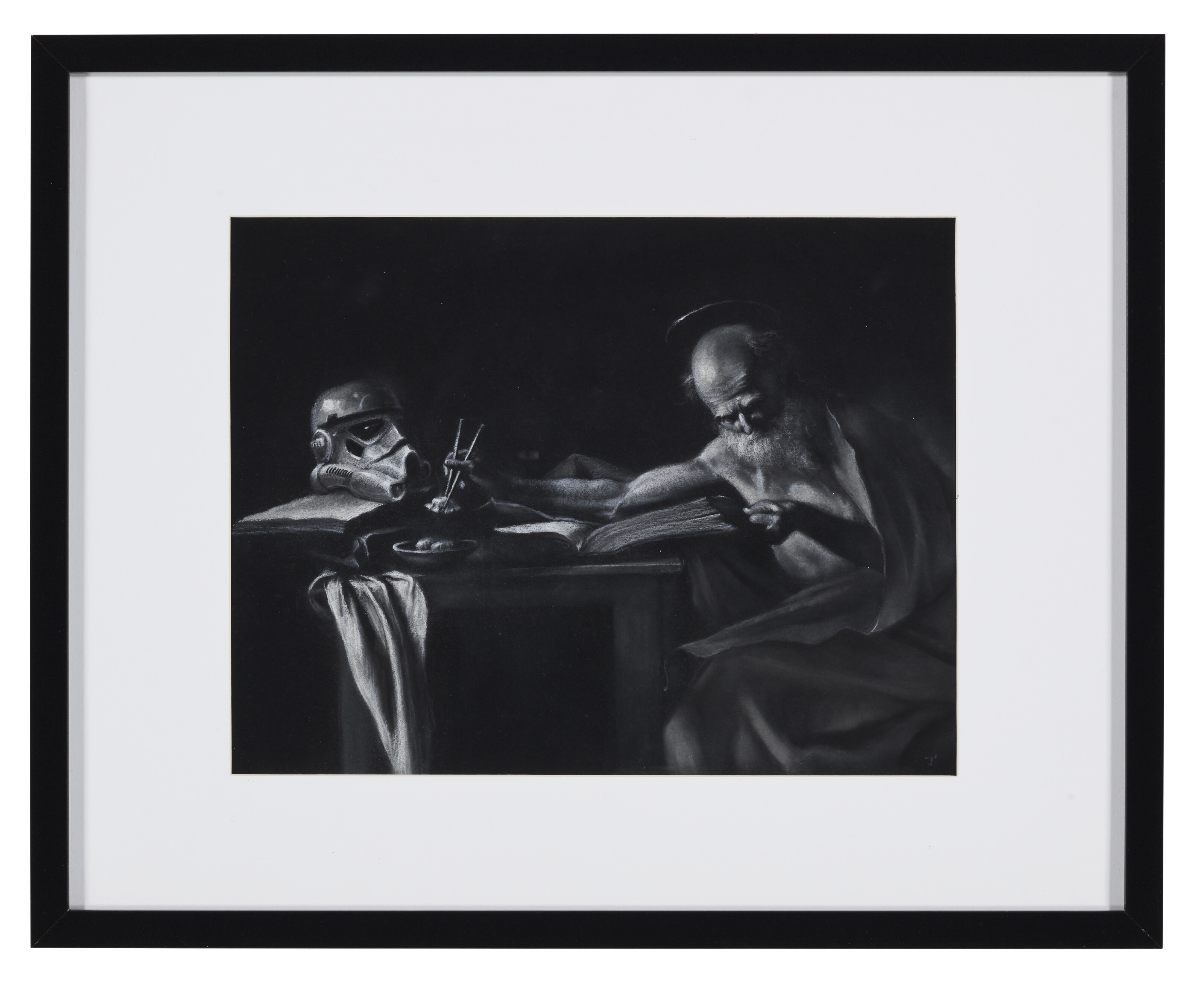 Artwork by Tai Lin, St. Jerome having lunch special, Made of pastel on paper