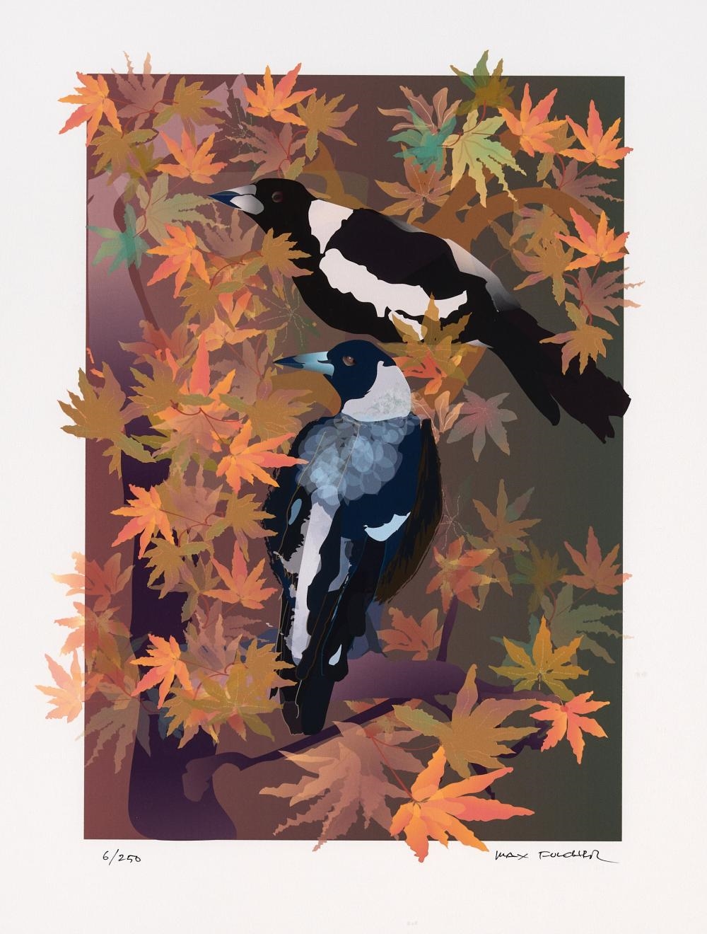 Artwork by Max Fulcher, Magpies in Maple, Made of print