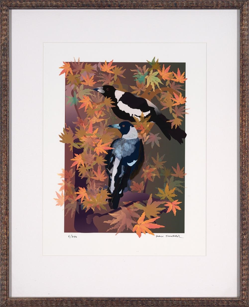 Artwork by Max Fulcher, Magpies in Maple, Made of print