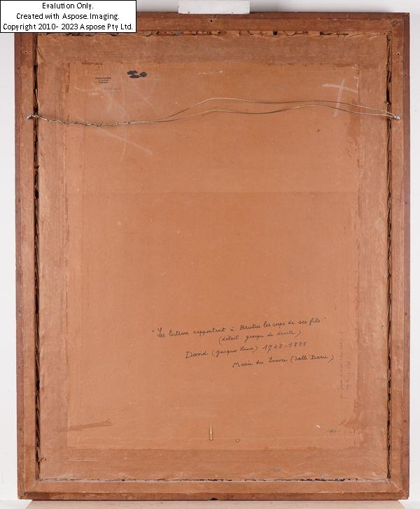 Artwork by Jacques-Louis David, The Lictors Bring to Brutus the Bodies of His Son, Made of coloured engraving