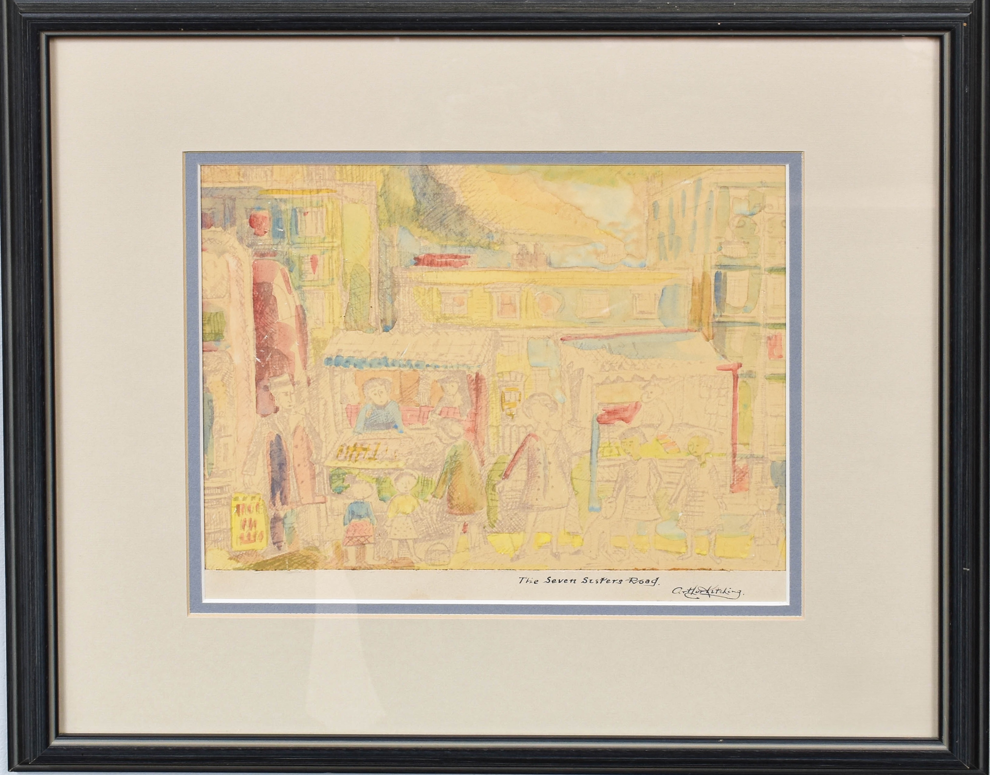 Artwork by Arthur Kitching, The Seven Sisters Road, Made of pencil and watercolour