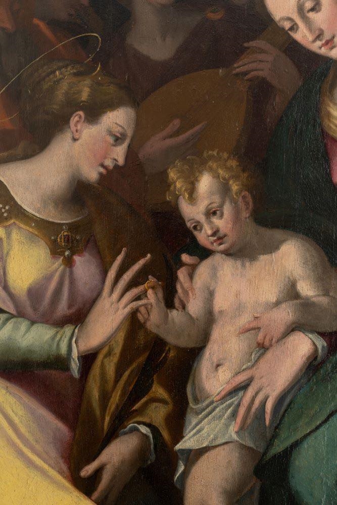 Artwork by Ercole Procaccini Il Vecchio, Ercole Procaccini (1520-1595). Lo sposalizio mistico di Santa Caterina., Made of oil on board