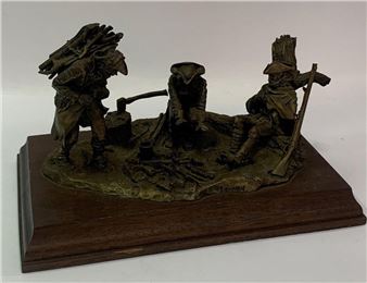 R. Sullivan Bronze Sculpture, Man At Camp Fire - R. Sullivan