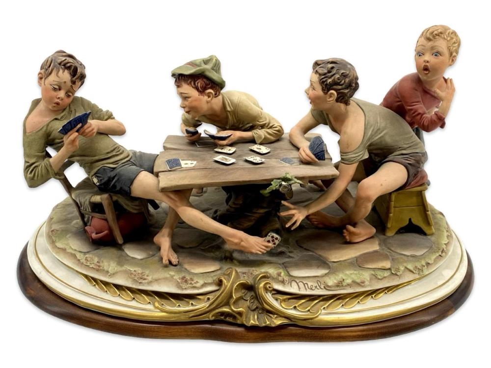 Artwork by Bruno Merli, Signed Merli Capidimonte Card Game Sculpture, Made of Sculpture
