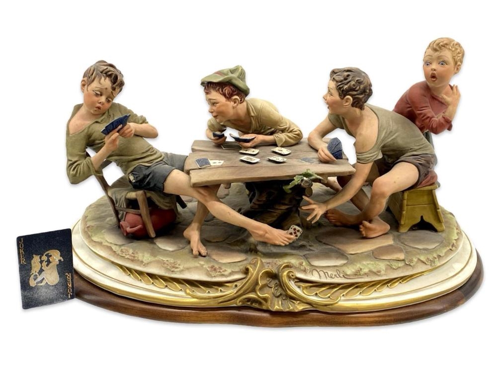 Artwork by Bruno Merli, Signed Merli Capidimonte Card Game Sculpture, Made of Sculpture