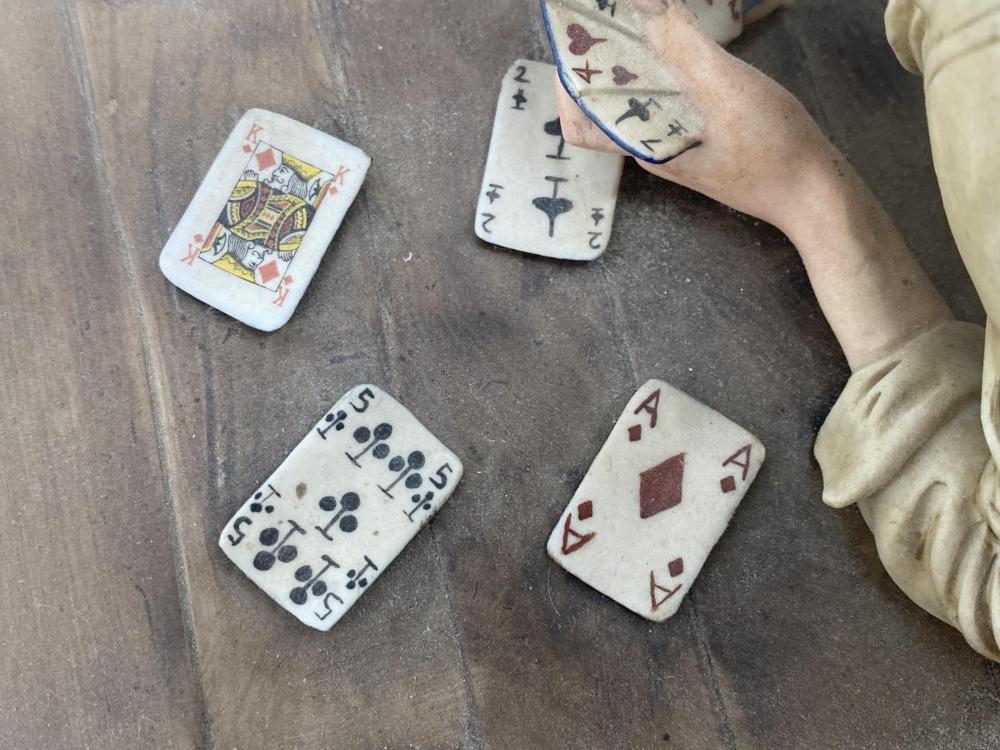 Artwork by Bruno Merli, Signed Merli Capidimonte Card Game Sculpture, Made of Sculpture