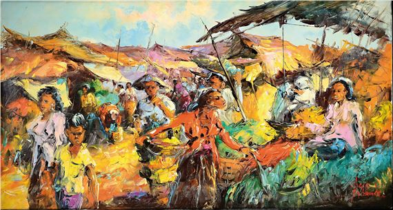 lively multi- figured market scene - Agus Subandi