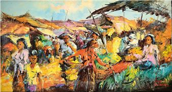 lively multi- figured market scene - Agus Subandi