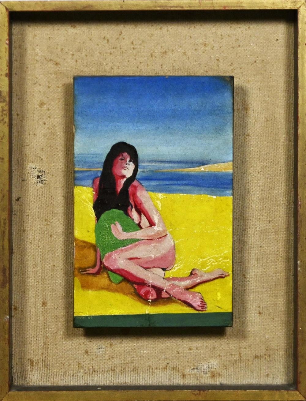 Artwork by Michael Allen Shaw, GIRL WITH GREEN 1966, Made of OIL ON BOARD