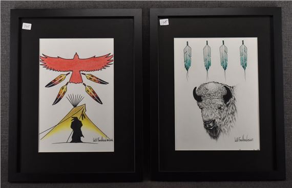 TWO KIOWA PAINTINGS (WILL REDBIRD - Will Redbird