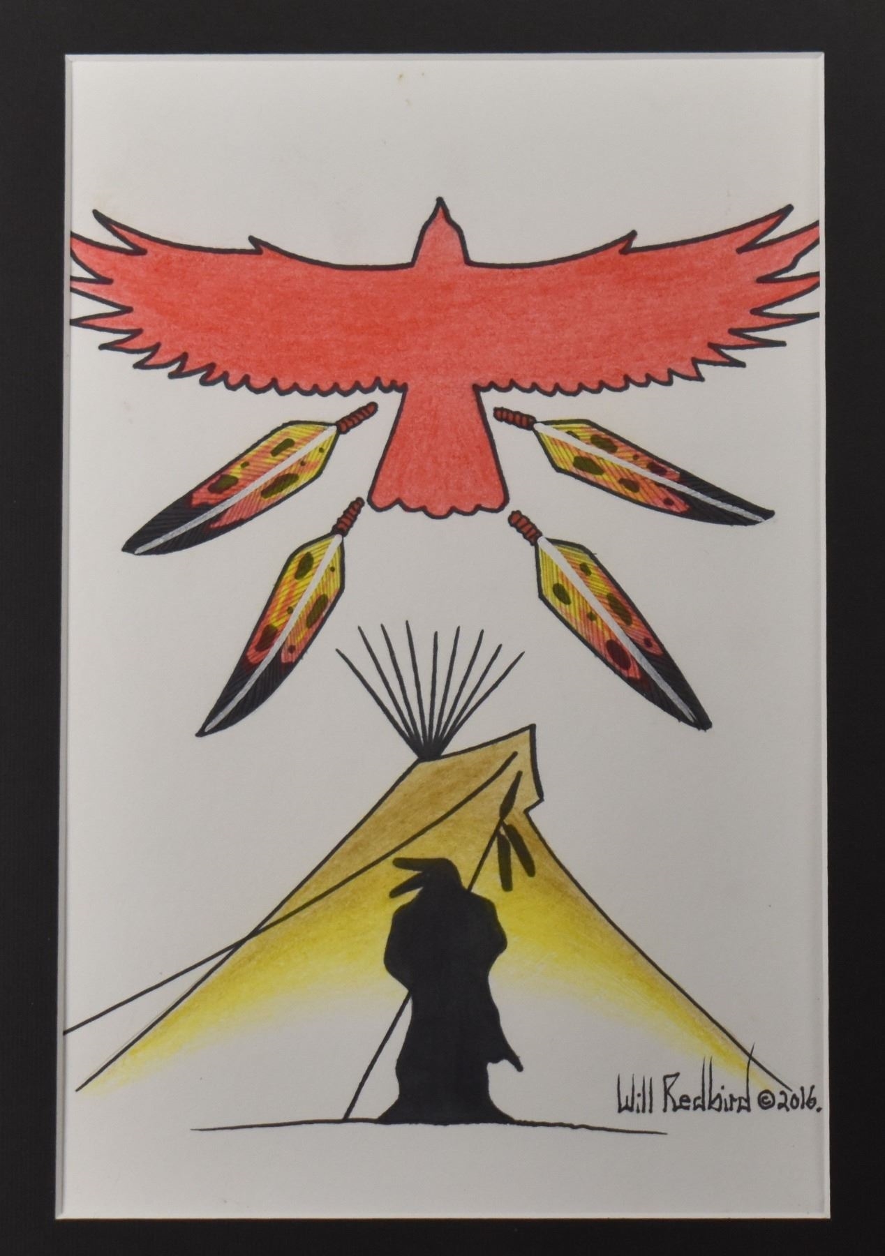 Artwork by Will Redbird, TWO KIOWA PAINTINGS (WILL REDBIRD, Made of hand painted on paper