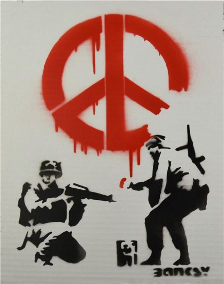 Banksy CND SOLDIERS spray stencil graffiti su cartone