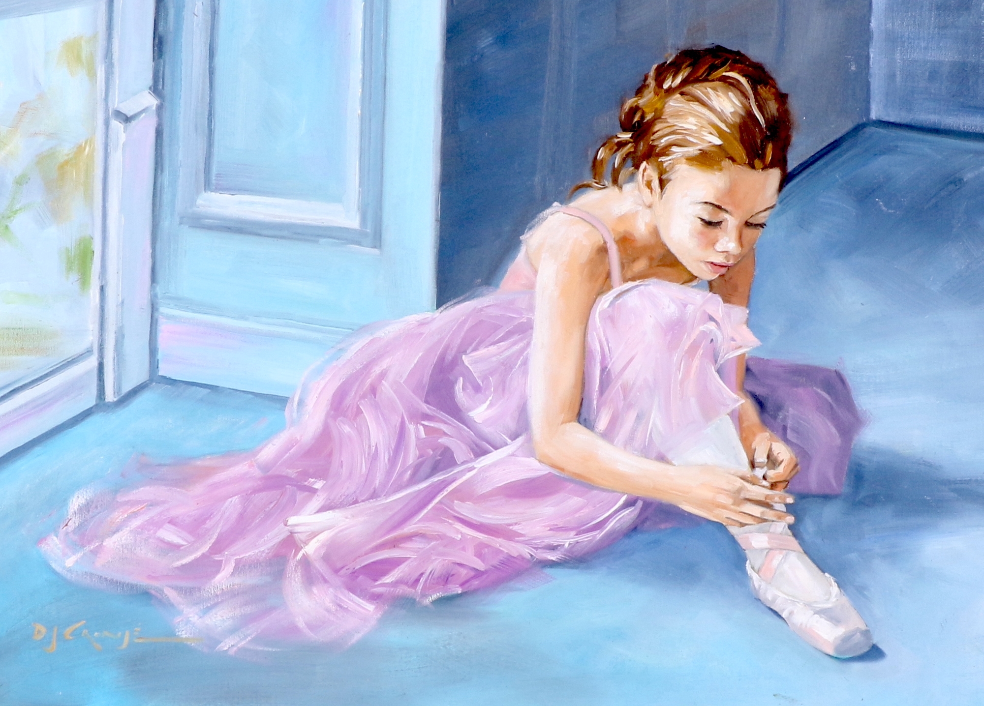 Artwork by Danie Cronje, SEATED BALLERINA, Made of oil on canvas on board