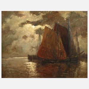 Segelboote im Abendlicht by Hans Harländer, 1. Hälfte 20. Jh
