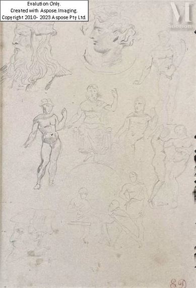 Feuille d'étude de personnages d'après l'Antique by Eugène Delacroix, 1798