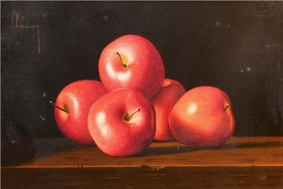 A still life study of red apples by Jean-Claude Chauray