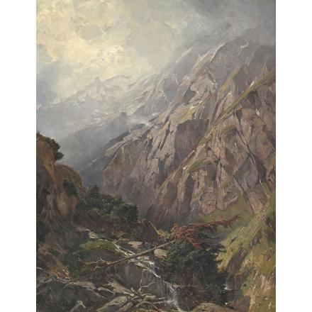 Paysage alpestre à la rivière by Eugène Etienne Sordet