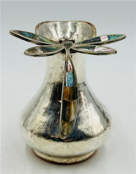 Los Castillo DRAGON FLY Silver Pitcher With Mother of Pearl Inlay, Mexico Mid 20th Century