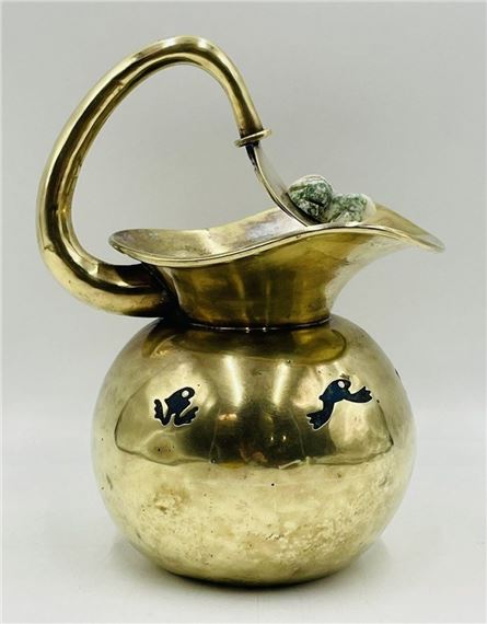 Whimsical Brass & Malachite Water Pitcher by Los Castillo, Mexico 1960s