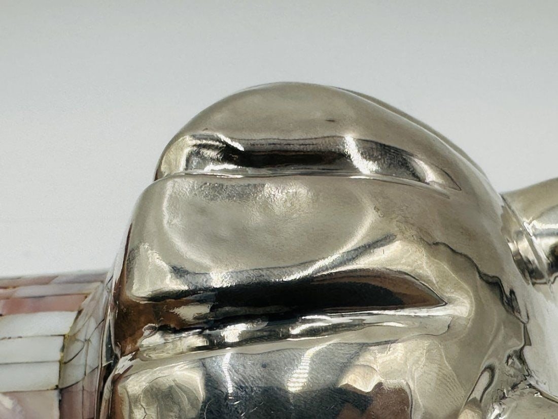 Artwork by Los Castillo, Los Castillo Silver & Mother of Pearl Footed Vase. Mexico 1960s, Made of Vintage Silver