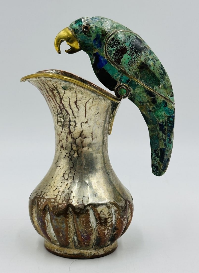 Artwork by Los Castillo, Los Castillo Style, Pitcher with a Hard-Stone and Brass Parrot Handle, Mexico 1960s, Made of Stone and Brass