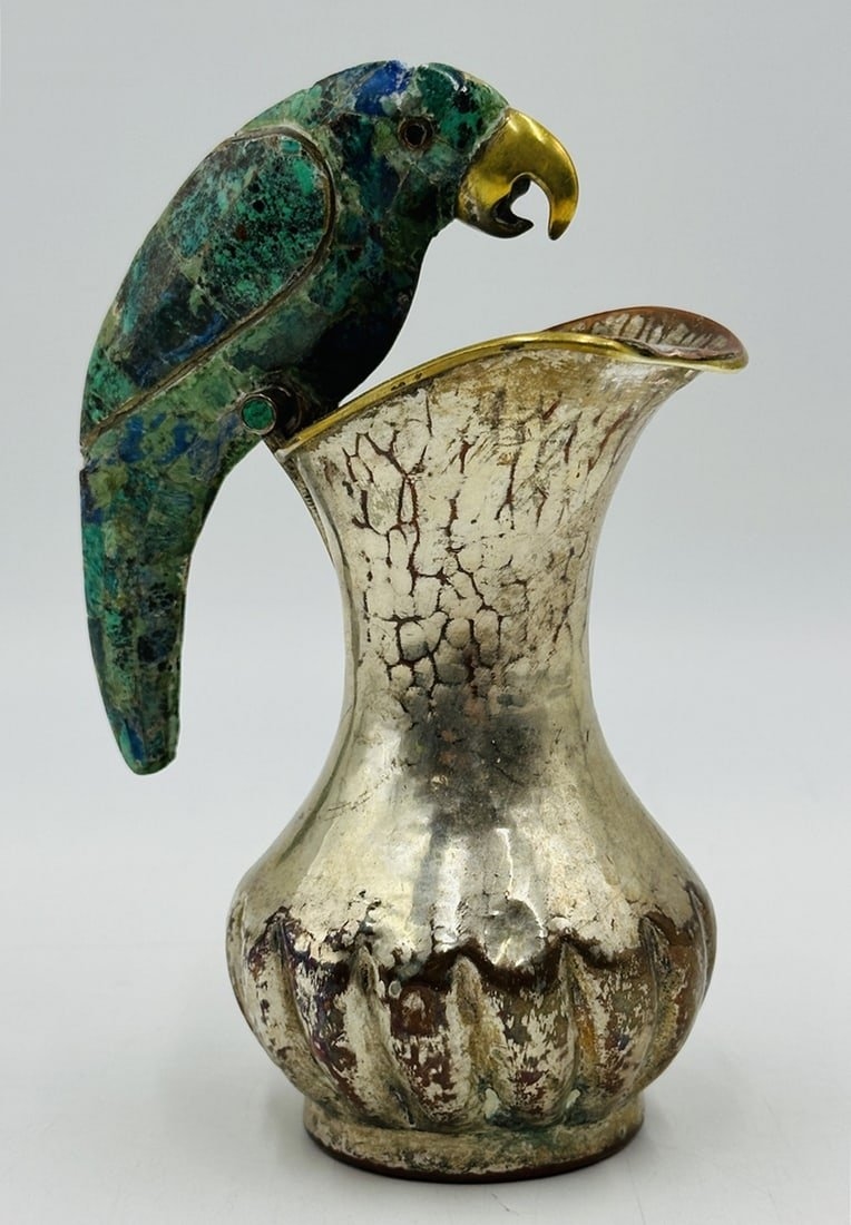 Artwork by Los Castillo, Los Castillo Style, Pitcher with a Hard-Stone and Brass Parrot Handle, Mexico 1960s, Made of Stone and Brass